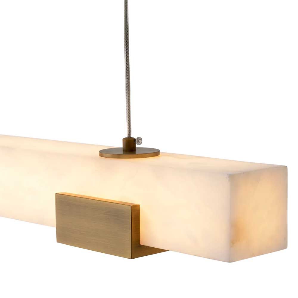 Elongated alabaster cube chandelier with brass details