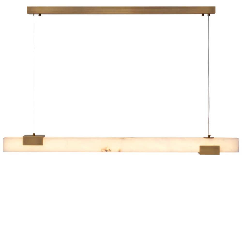 Elongated alabaster cube chandelier with brass details