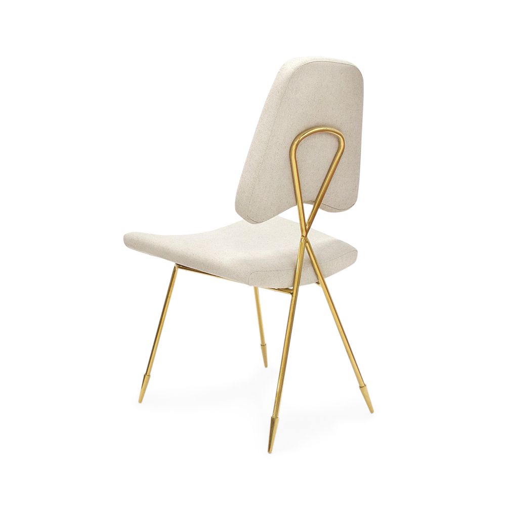 luxurious dining chair with linen blend upholstery and polished brass frame