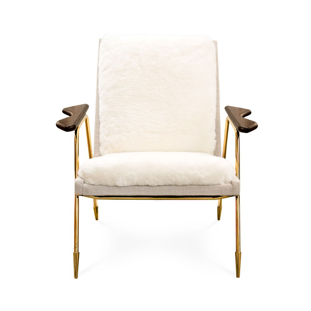 chic, Scandinavian-inspired armchair with a shearling-lined seat