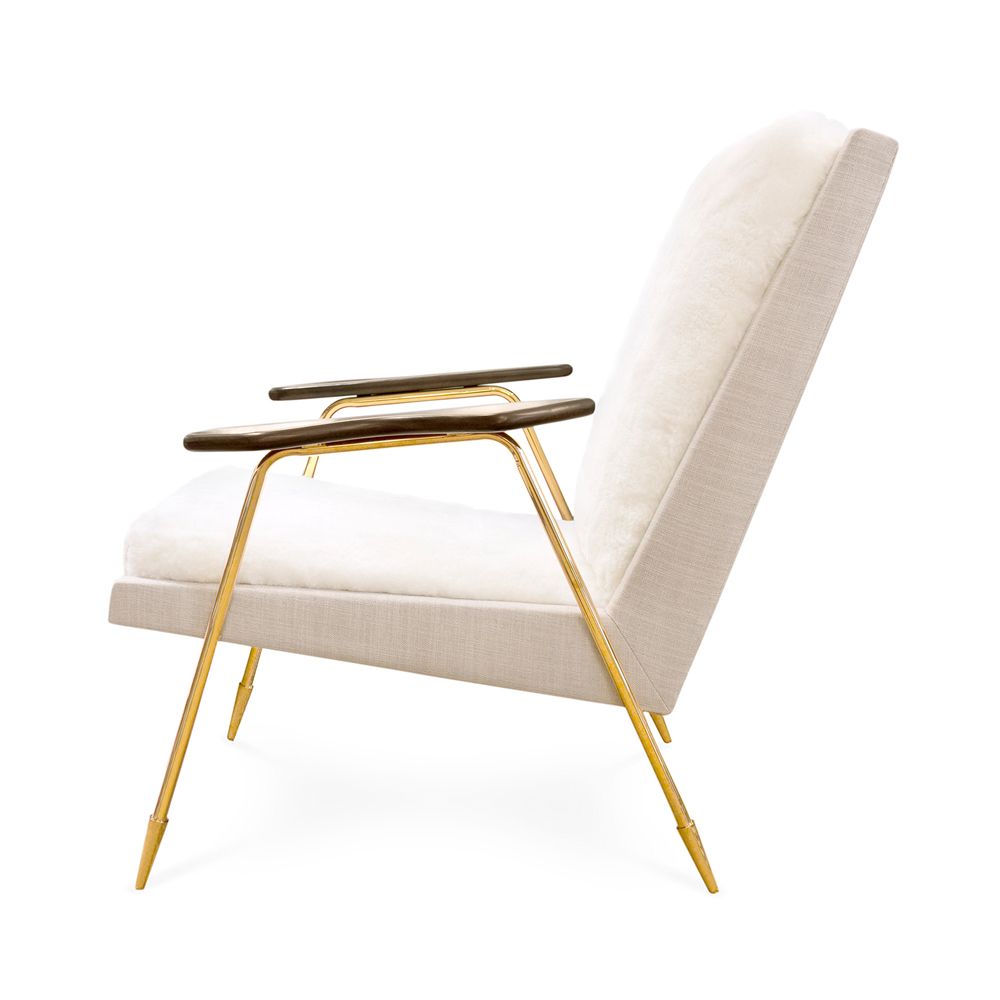 chic, Scandinavian-inspired armchair with a shearling-lined seat