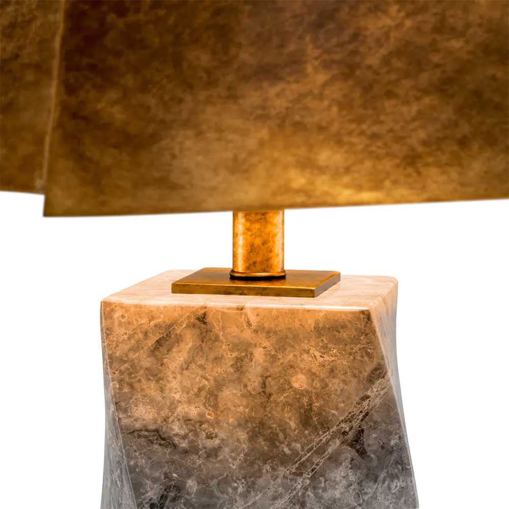 Grey marble twisted lamp with brass shade