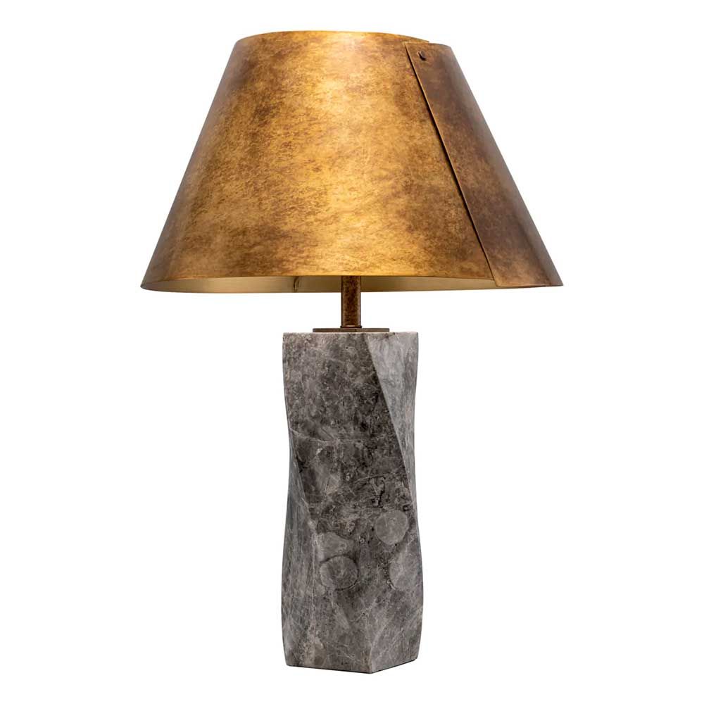 Grey marble twisted lamp with brass shade