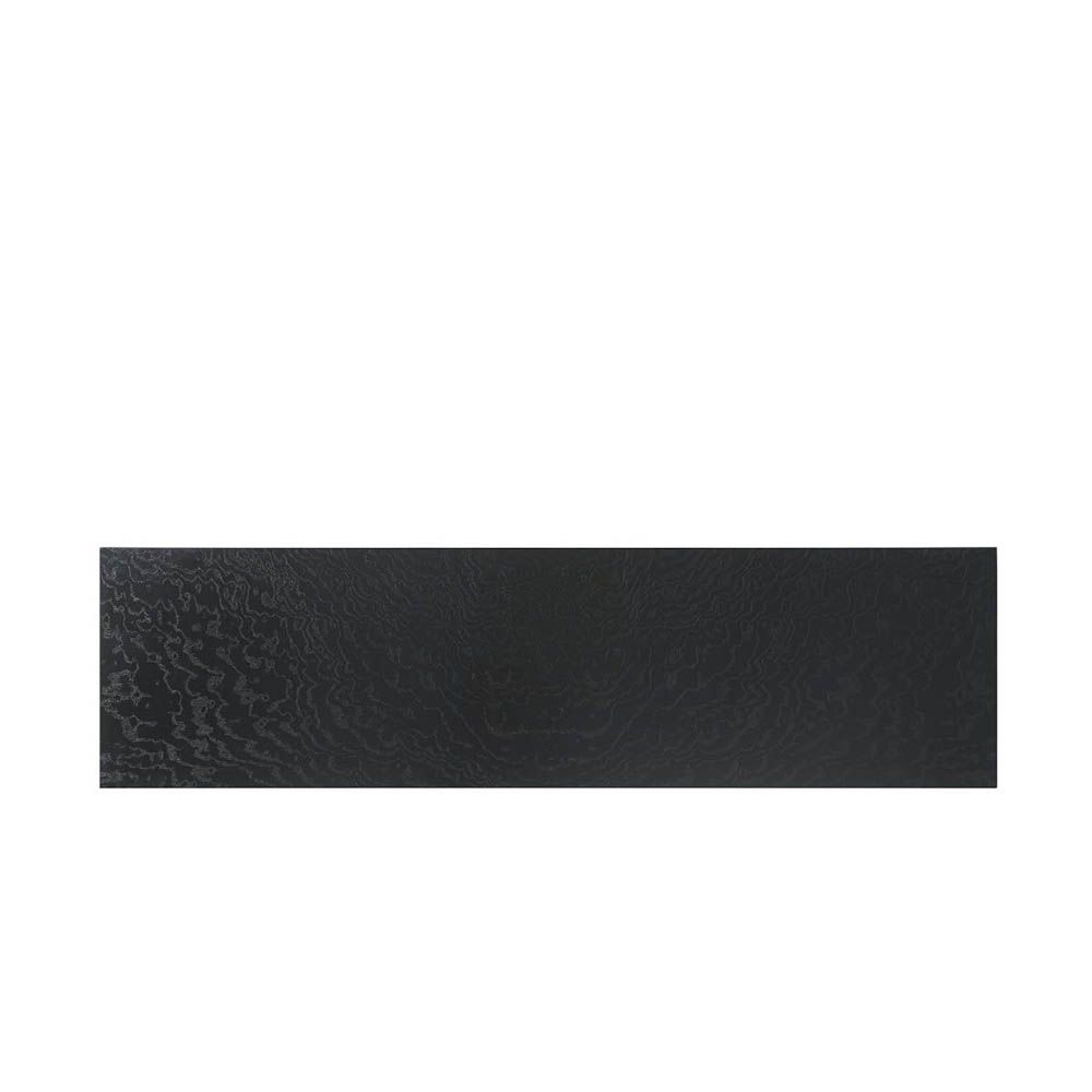 Black wood console table with clear acrylic pole detail