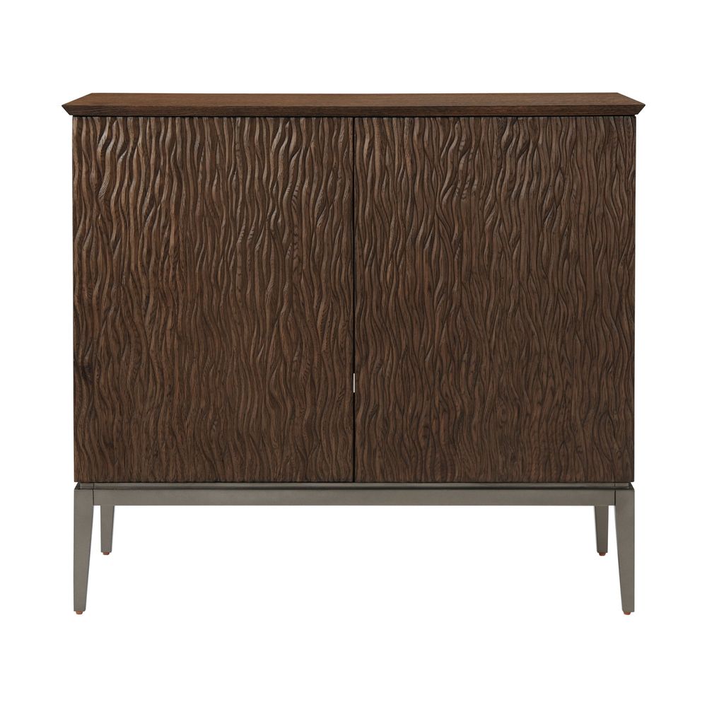 Wave effect wooden cabinet with interior shelving and drawer
