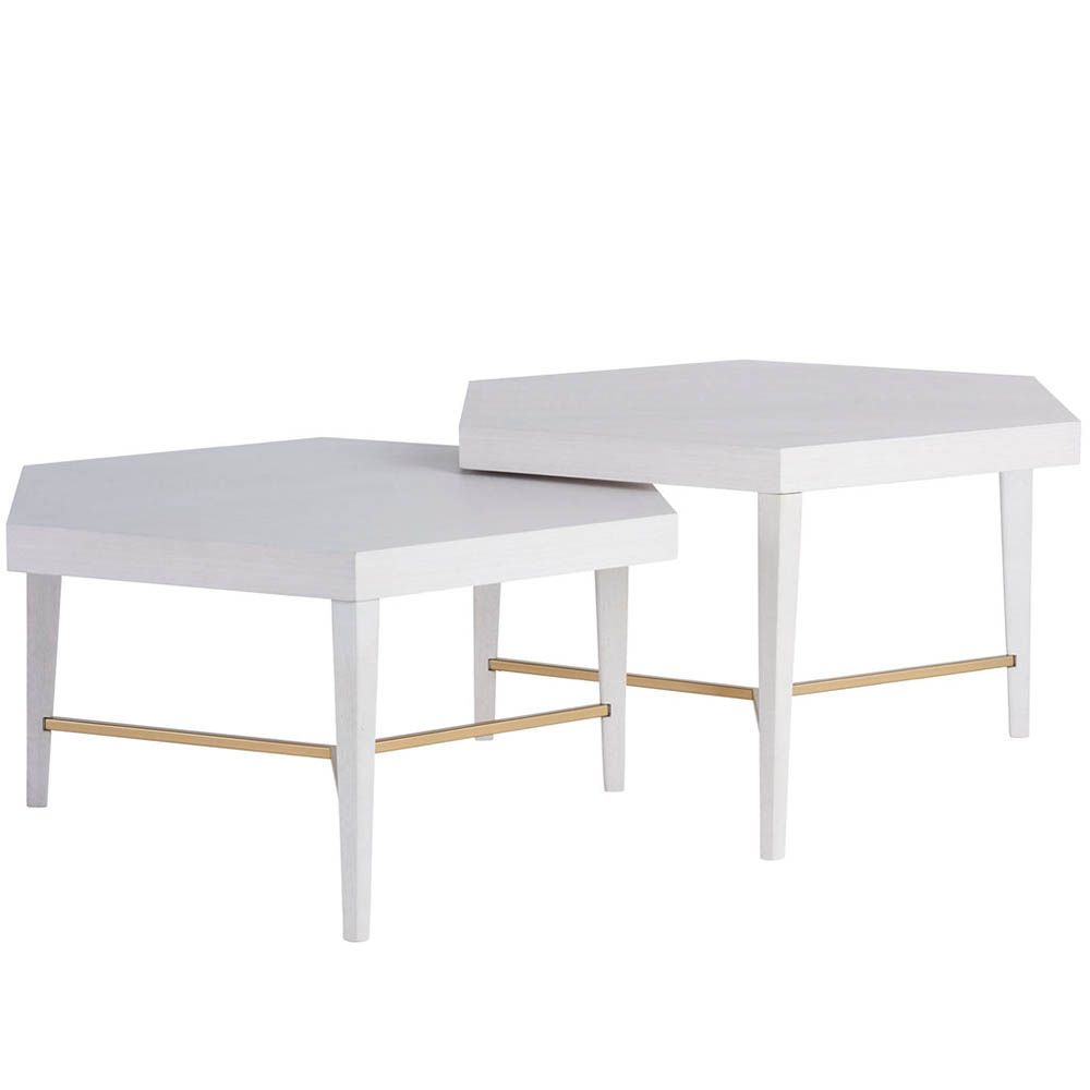 Set of two white nesting tables with brass detail