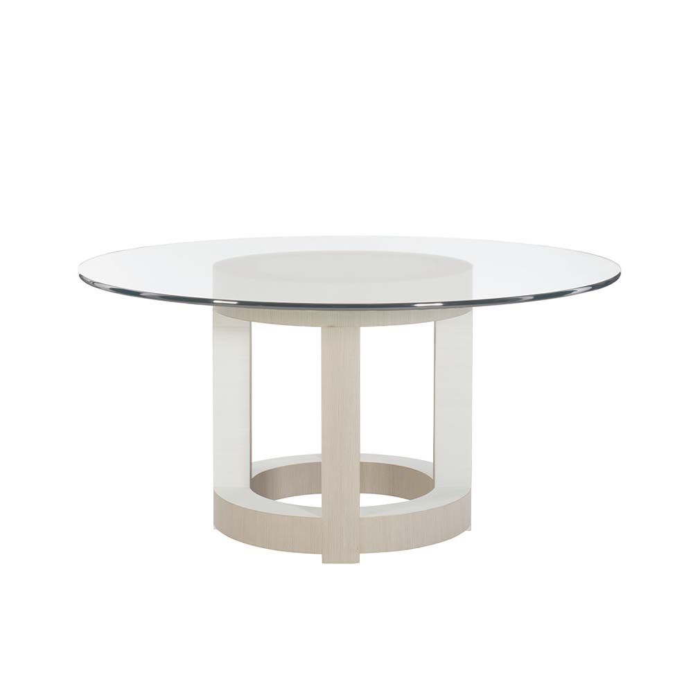 circular two toned dining table with glass top