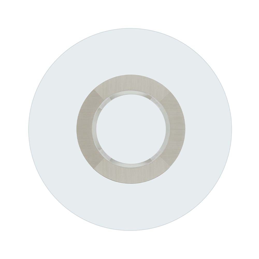 circular two toned dining table with glass top