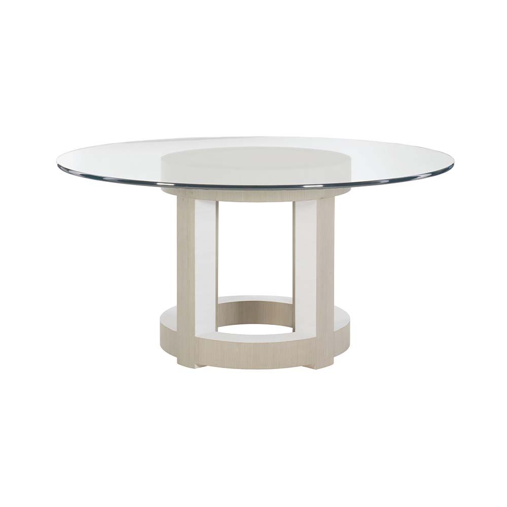 circular two toned dining table with glass top