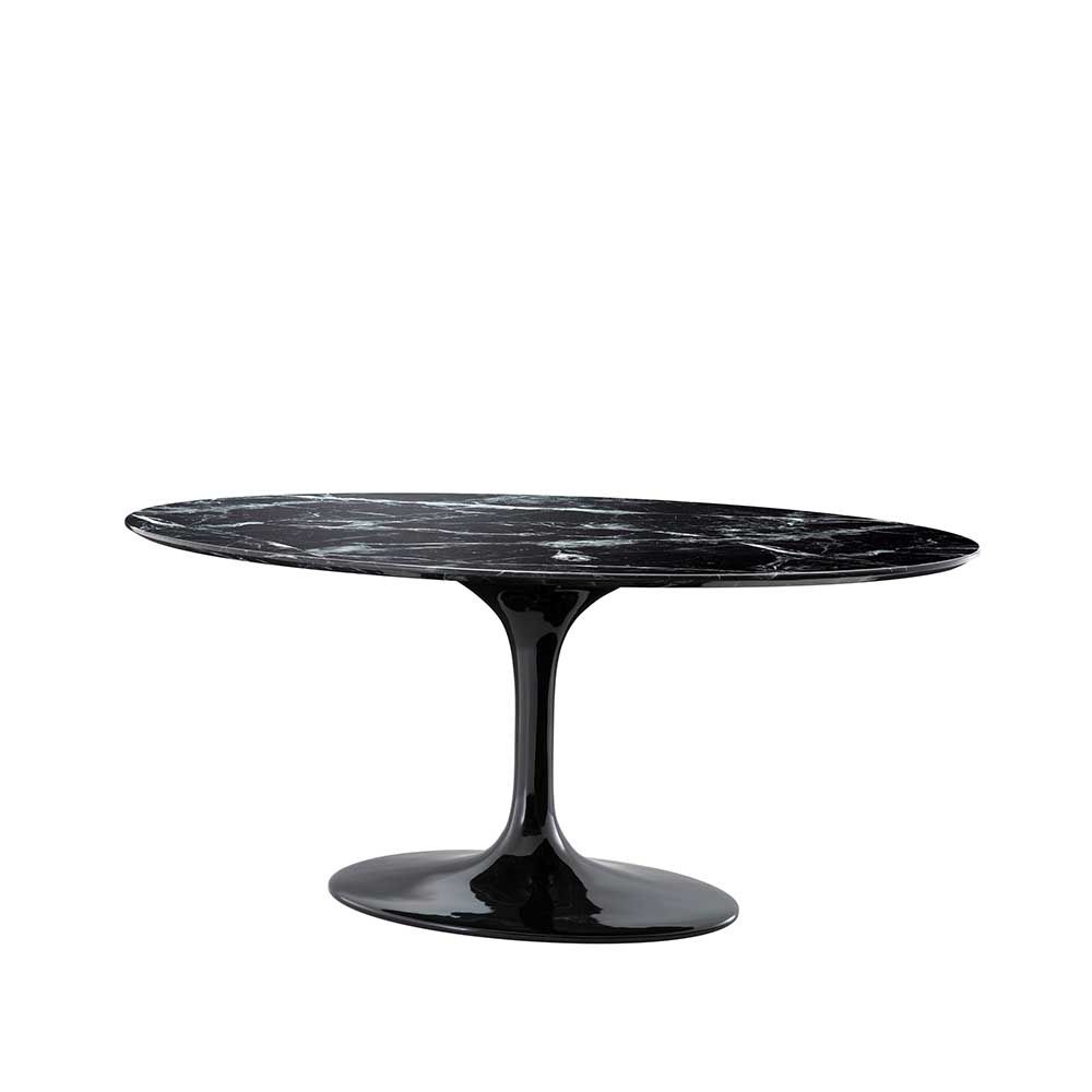 Sleek marble effect dining table with glossy plinth base