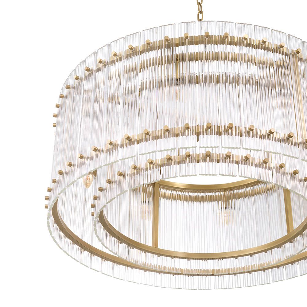 lovely classic chandelier in a circle of antique brass and ribbed glass