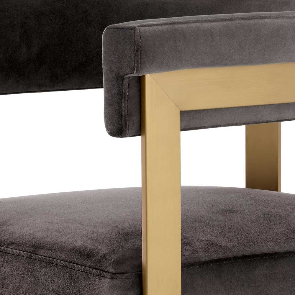Glamorous brass frame bar stool and grey velvet upholstery