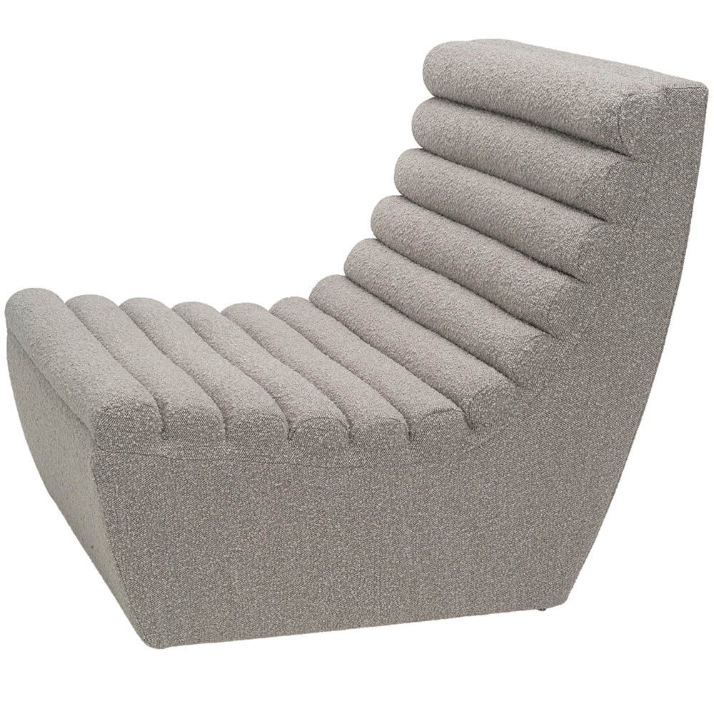 Statement curved lounge chair with boucle taupe channelling