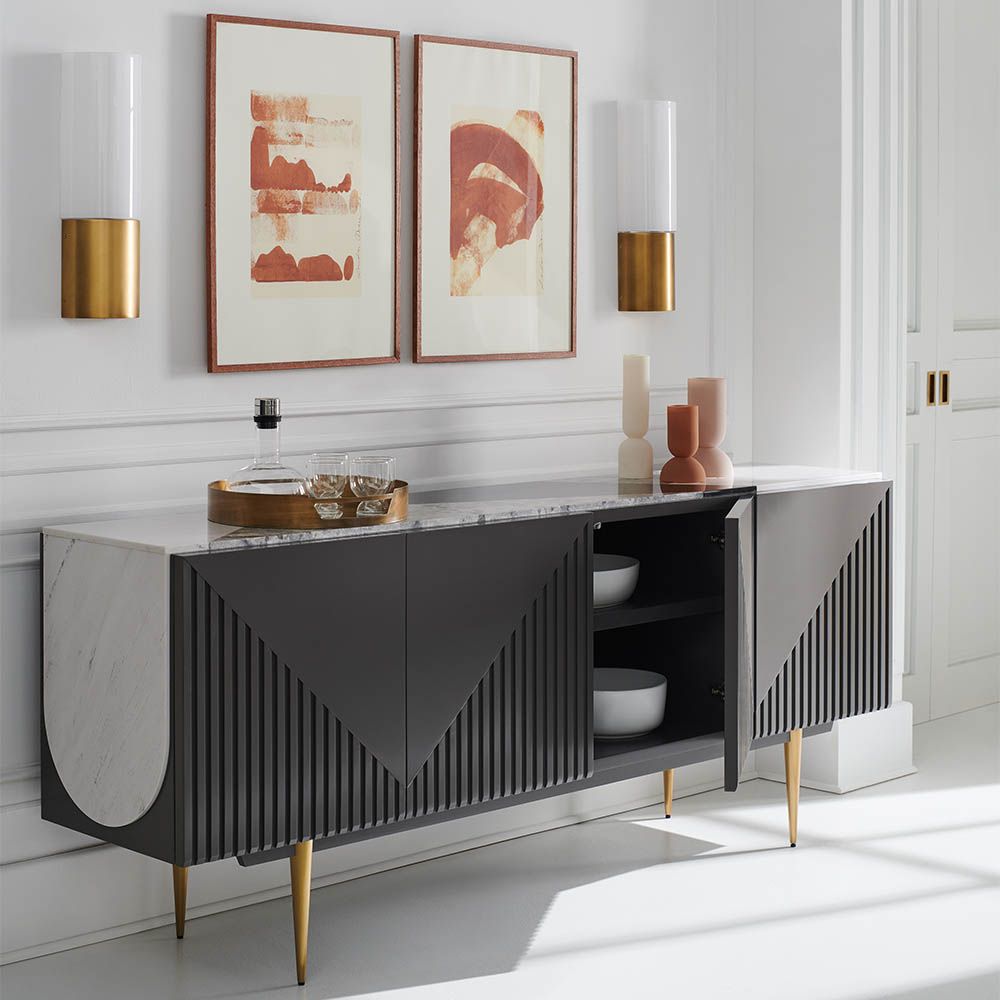 Elegant sideboard with a striking geometric marble surface 