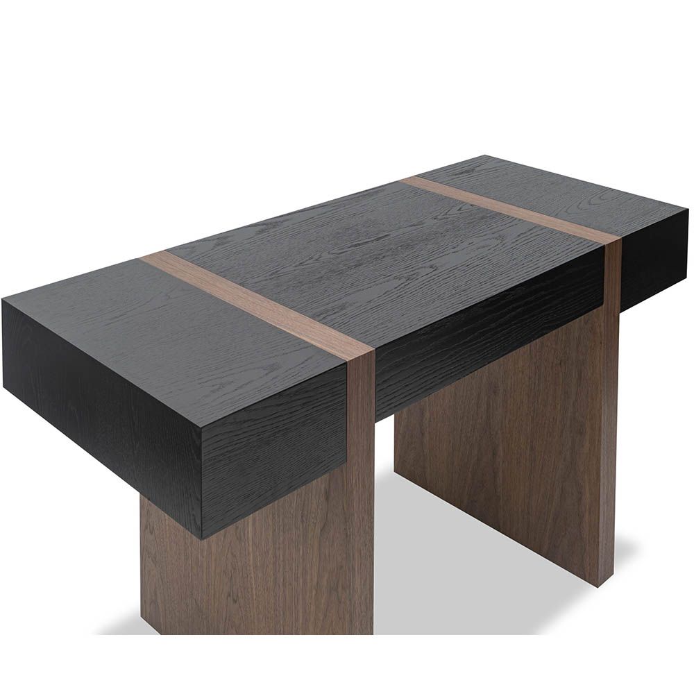 Industrial-inspired desk with two-toned woods