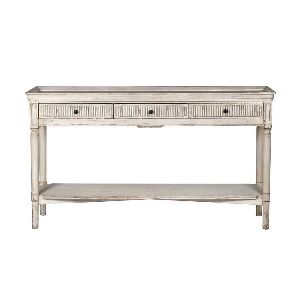 cream finish console table with 3 ribbed drawers