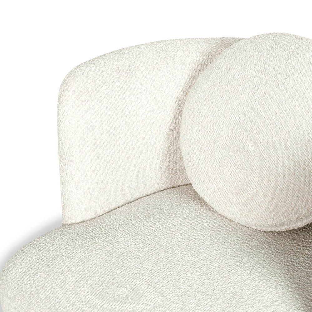 Boucle sand chair with tall full wing back and accent cushion
