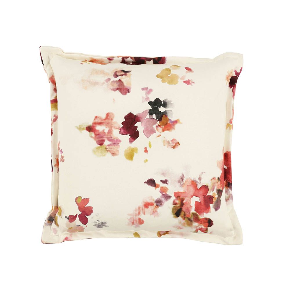 Charming watercolour motif cream cushion with trim