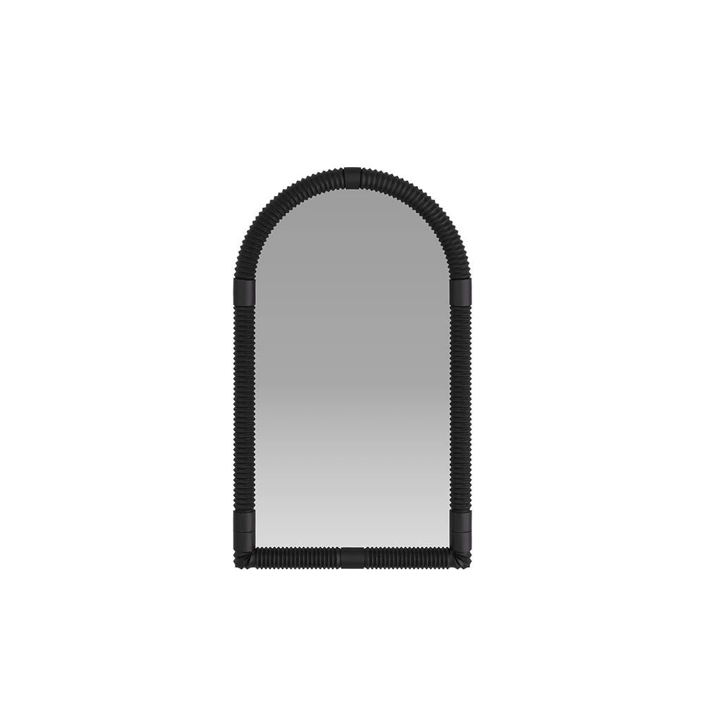 Arched mango wood mirror with playful line detailing