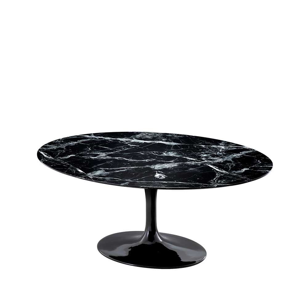 Sleek marble effect dining table with glossy plinth base