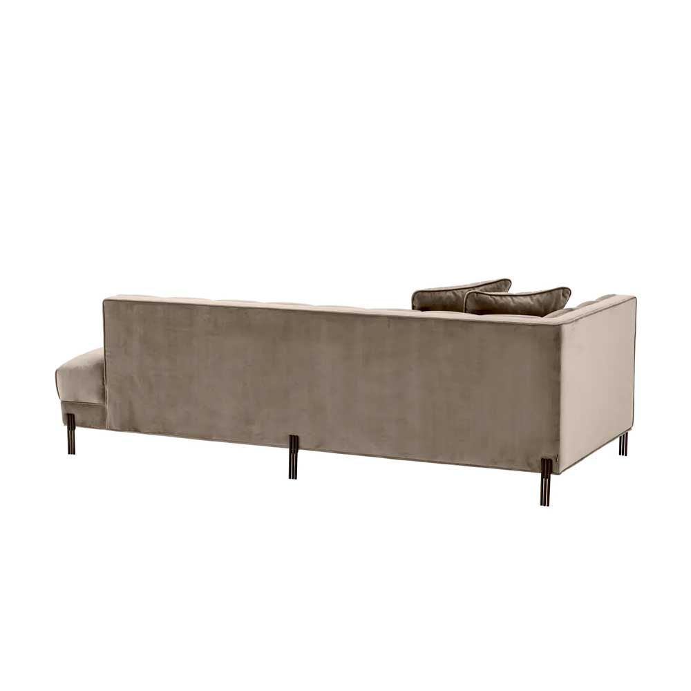 Greige velvet chaise longue sofa with quilted deep stitching 