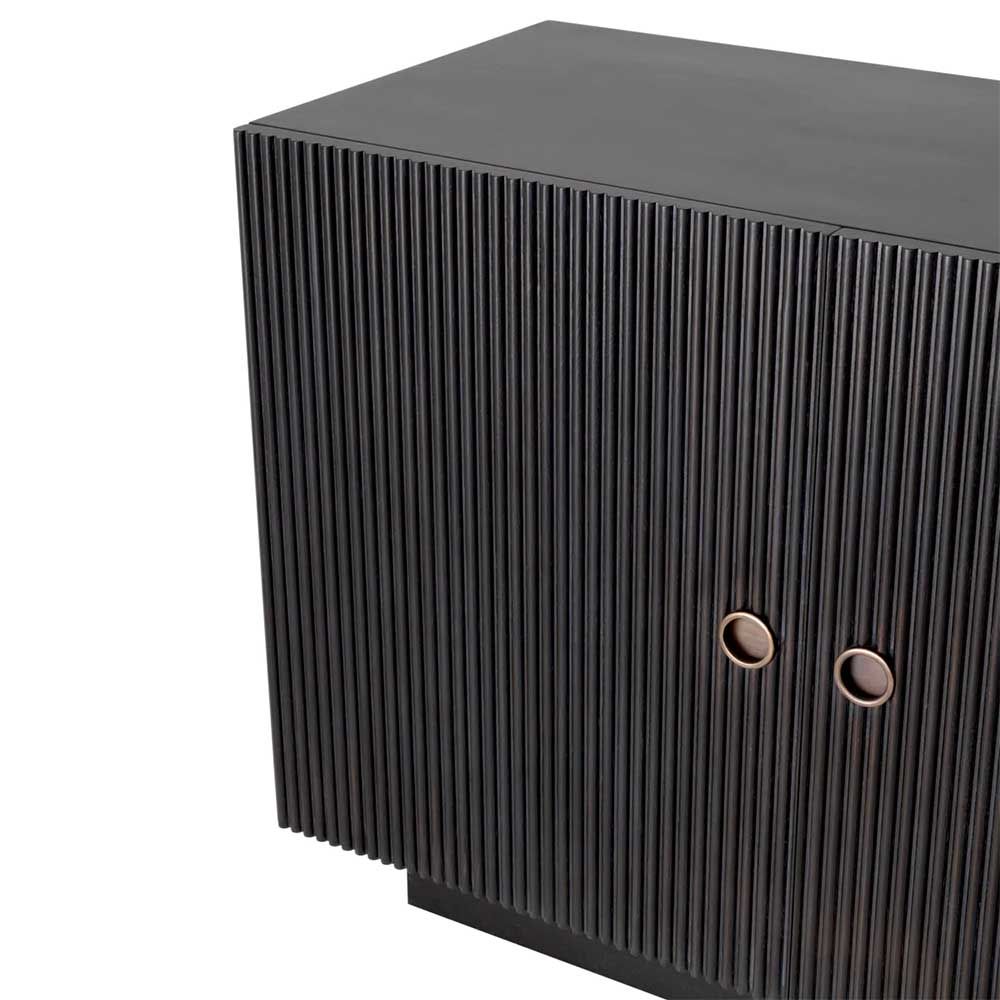 Glamourous ribbed sideboard with four doors in charcoal grey finish