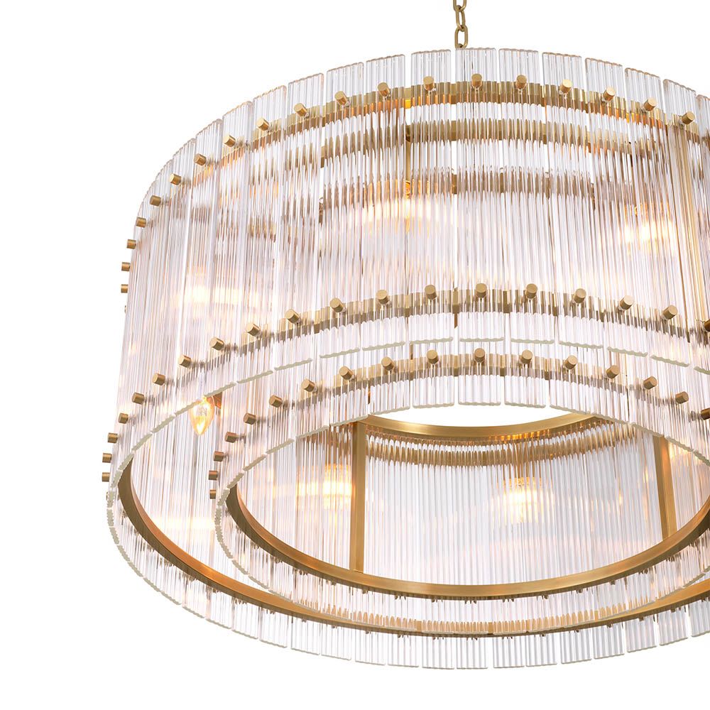 lovely classic chandelier in a circle of antique brass and ribbed glass