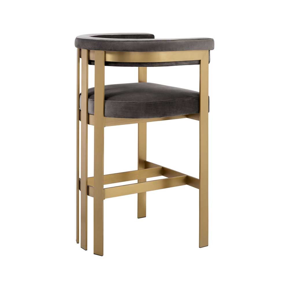 Glamorous brass frame bar stool and grey velvet upholstery
