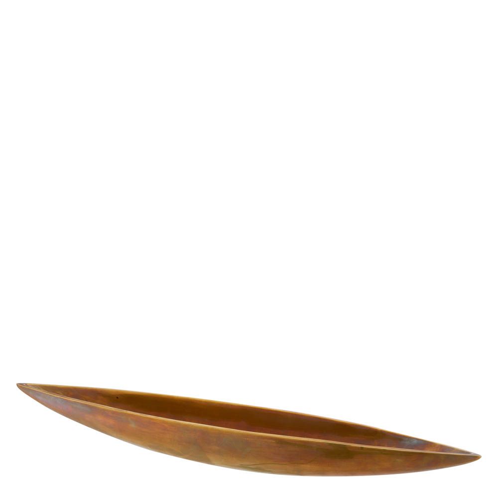 Pointed oval shape bowl with antique brass finish 