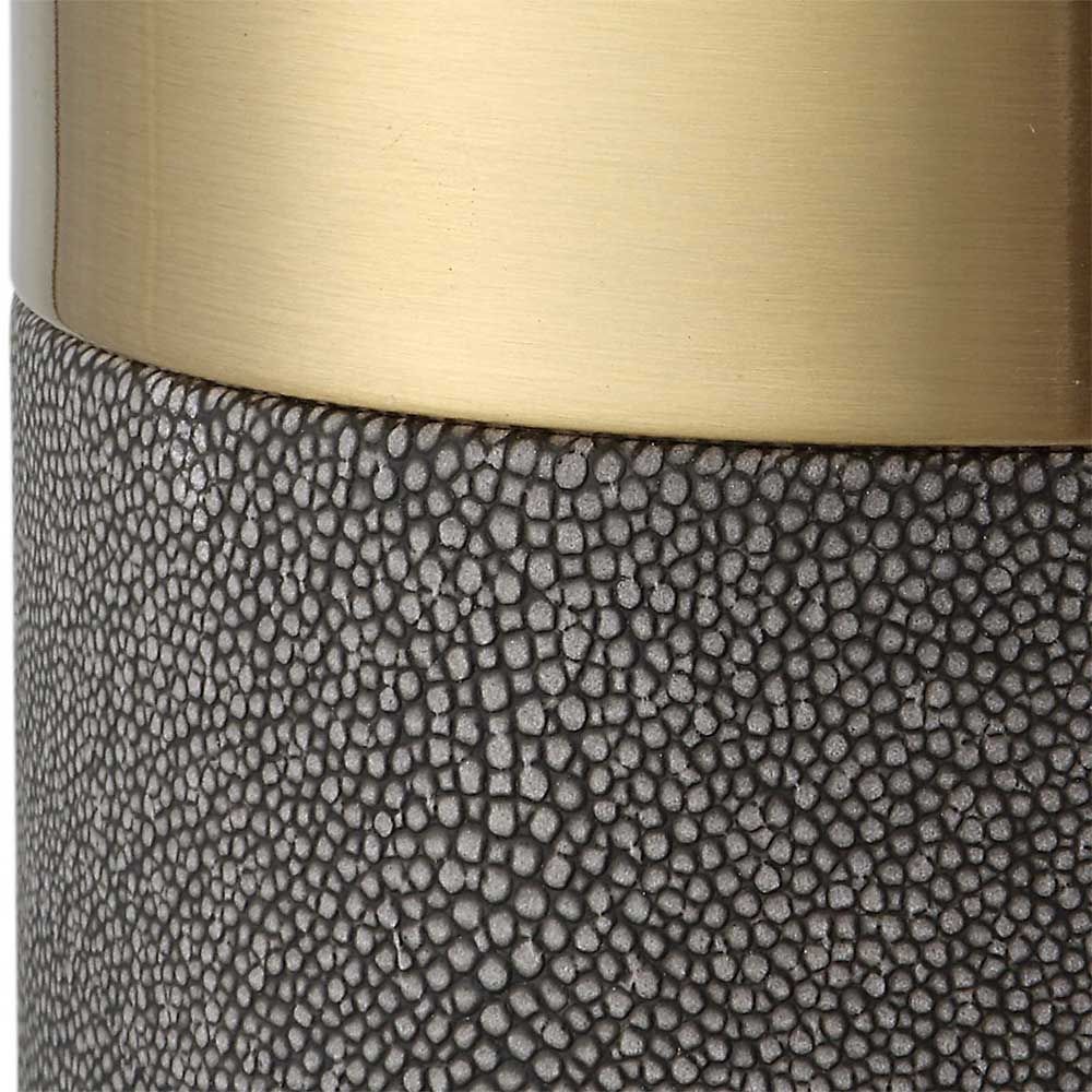 Grey shagreen style candle holders with brass edges