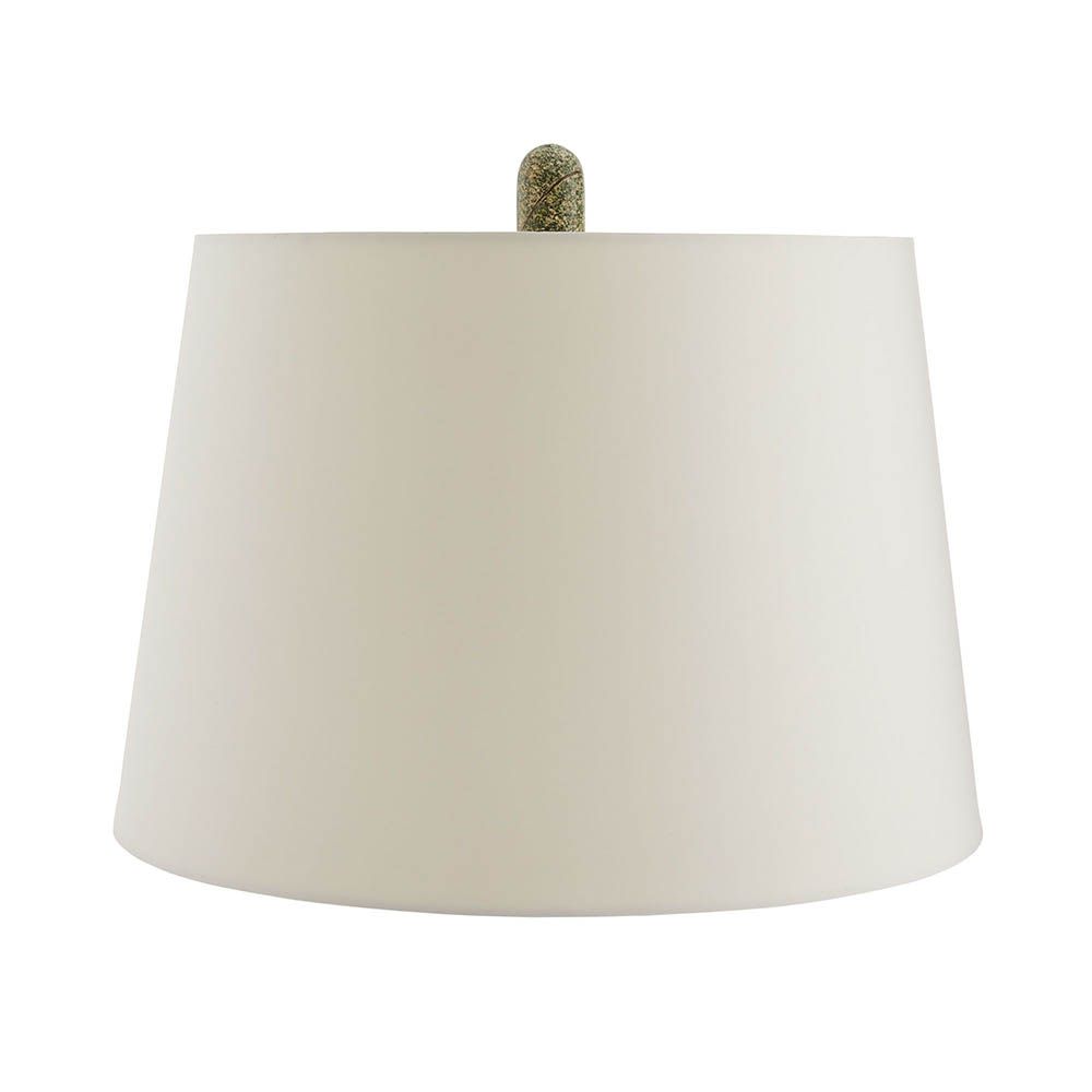 Green jungle marble lamp base with slender antique brass neck
