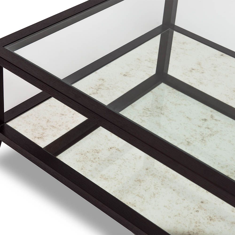 Two-tier coffee table with antique mirrored glass shelves
