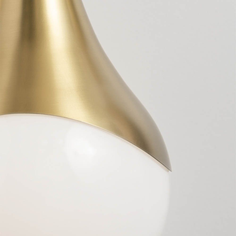 Elegant pendant light with brass conical detail and orb shade