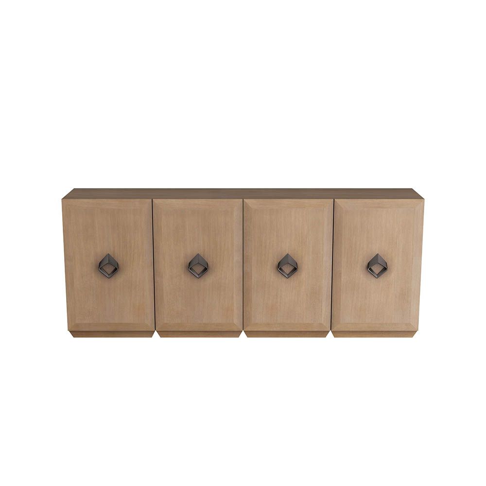 Mid-century style sideboard with cabinet panels and diamond-shaped metal handles