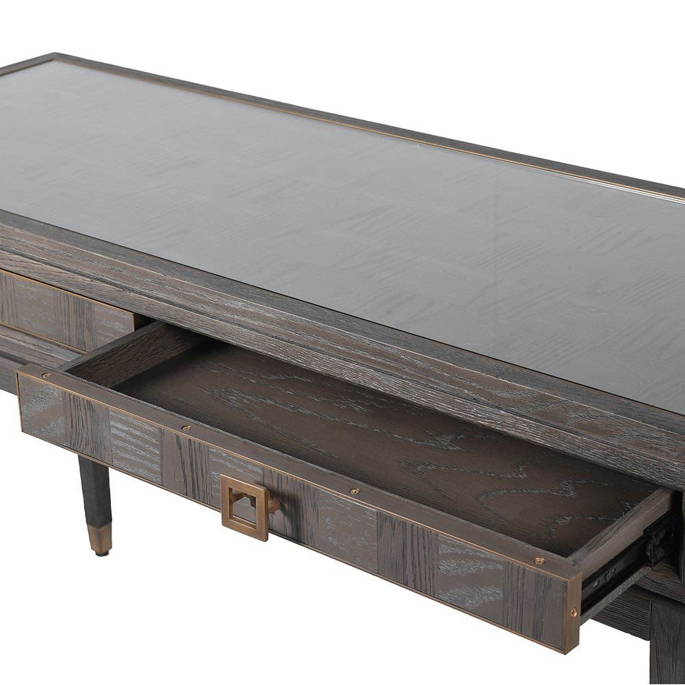 Elegant glass top dressing table in grey