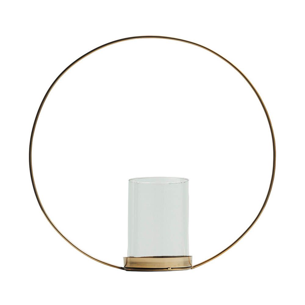 Large round frame candle holder in elegant brass finish