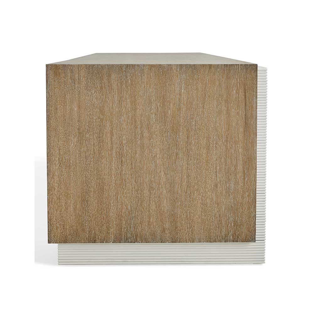 Light brown wooden desk with white ribbed edge