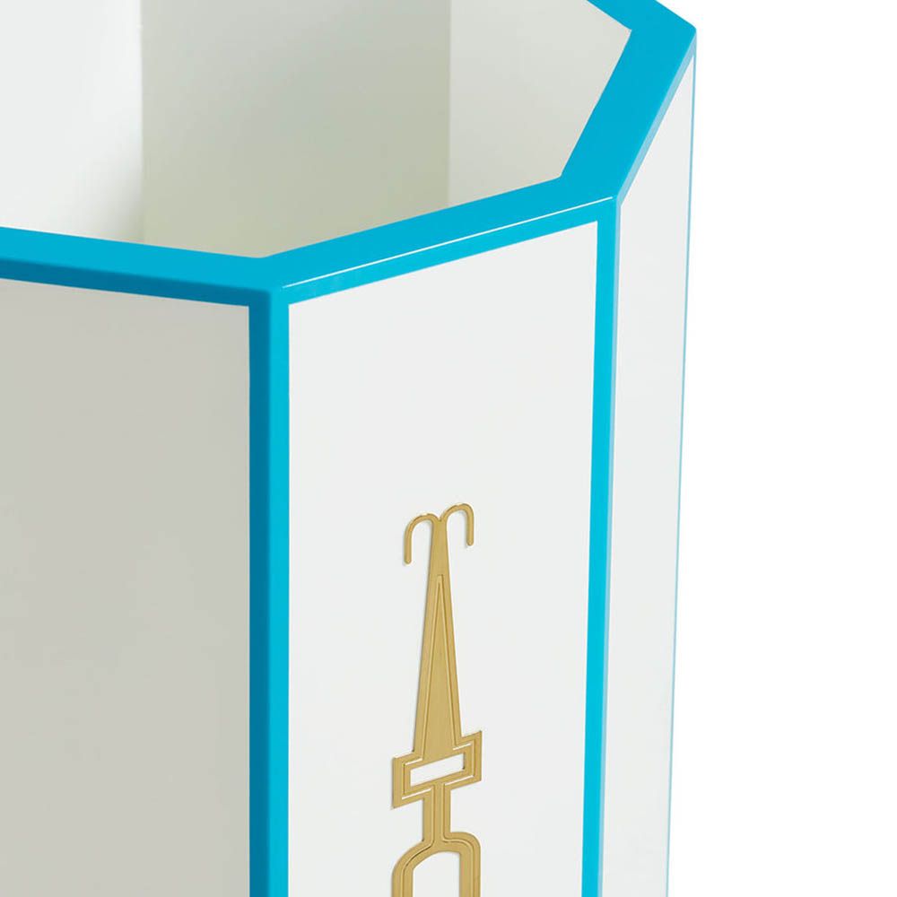 White glossy umbrella stand with blue lining