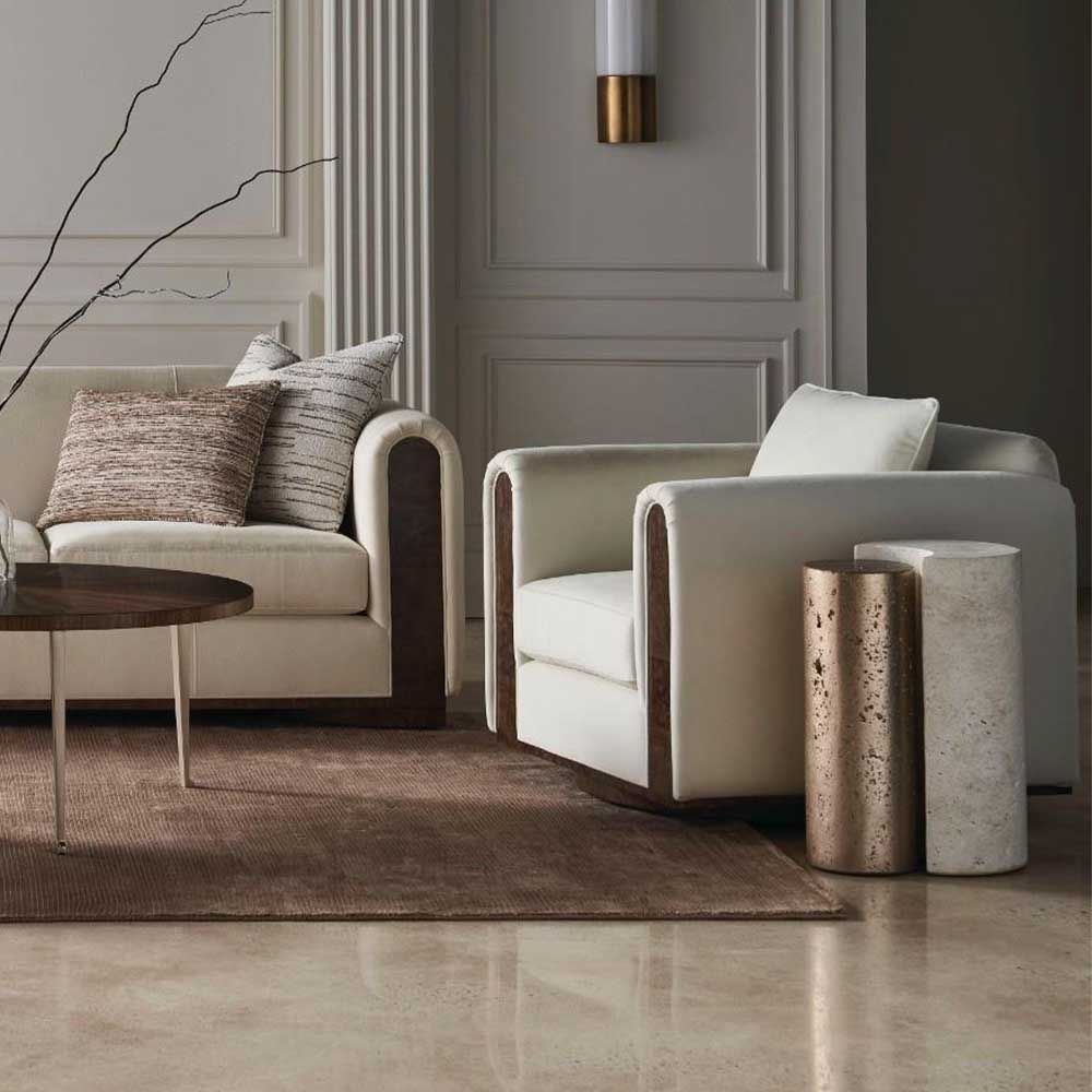 Sculptural side table in stone and bronze with crescent moon shape