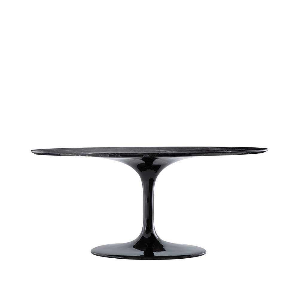 Sleek marble effect dining table with glossy plinth base