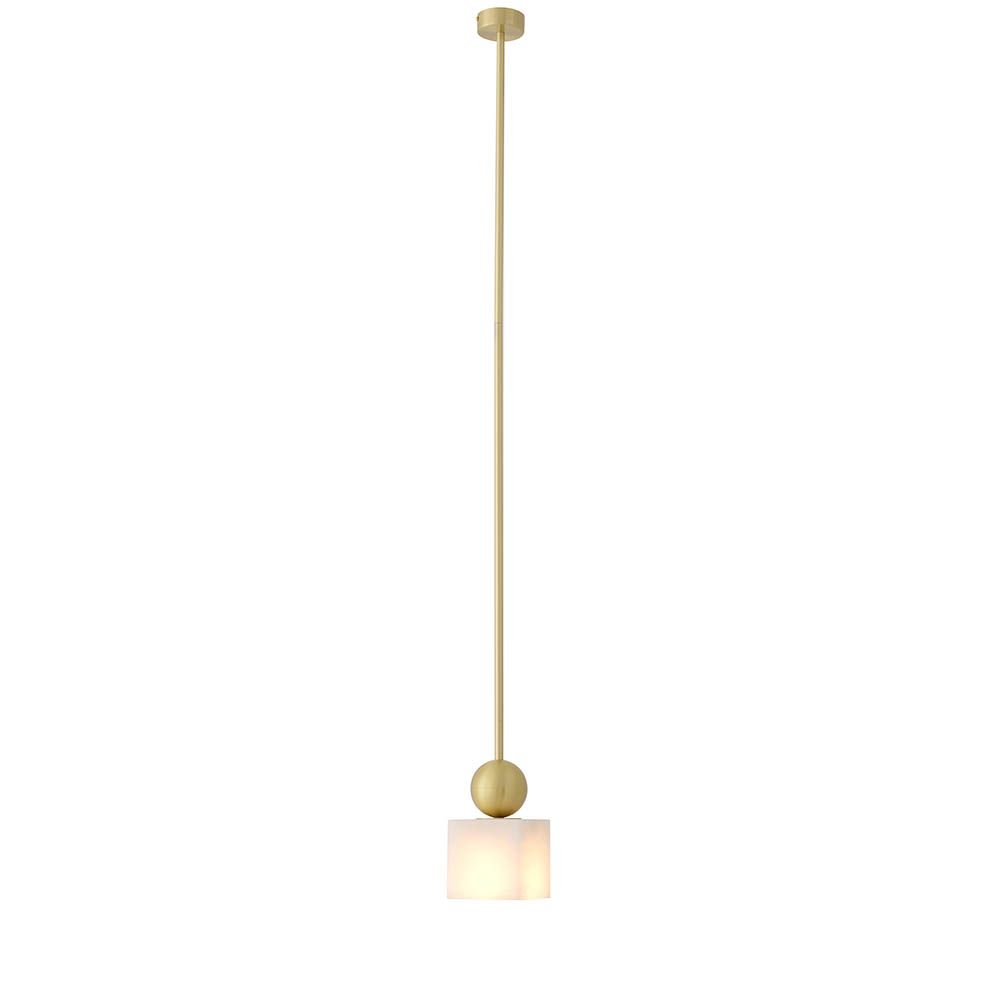 square hanging alabaster pendant with brushed brass pole