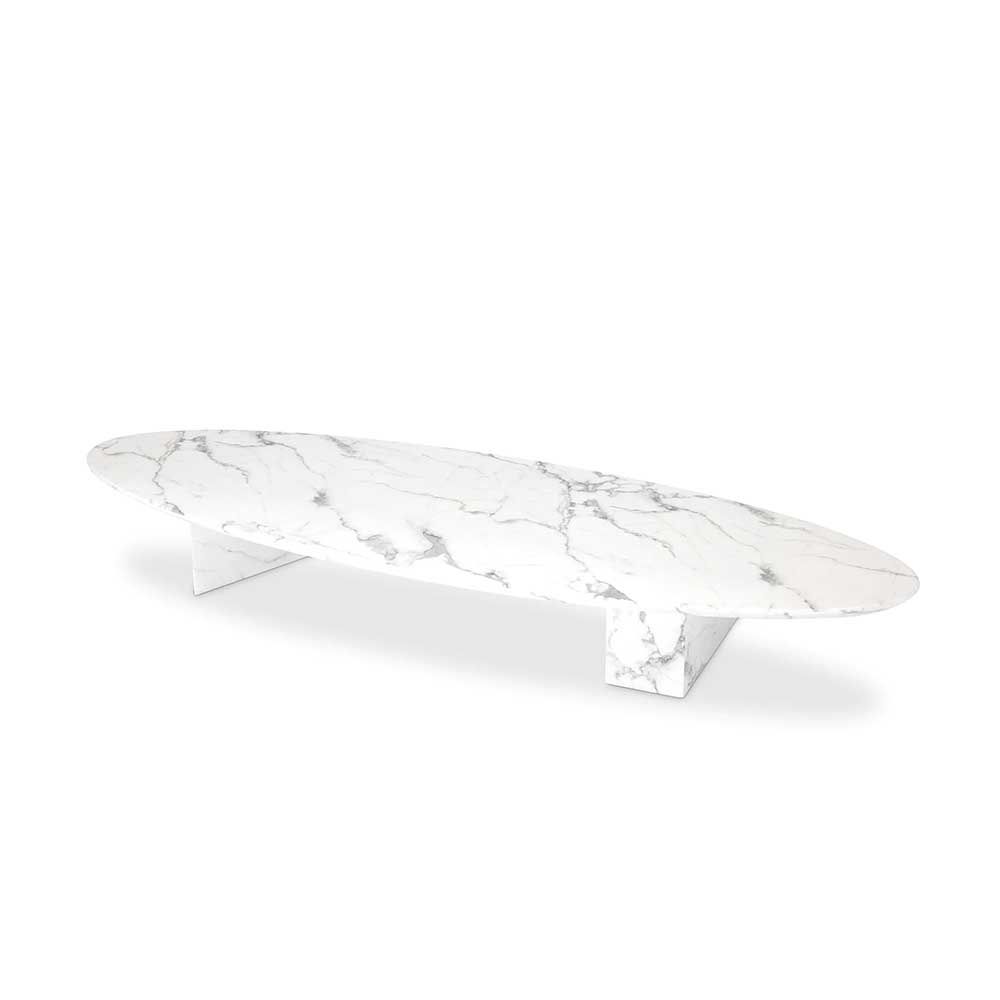 White Faux Marble coffee table in long oval shape