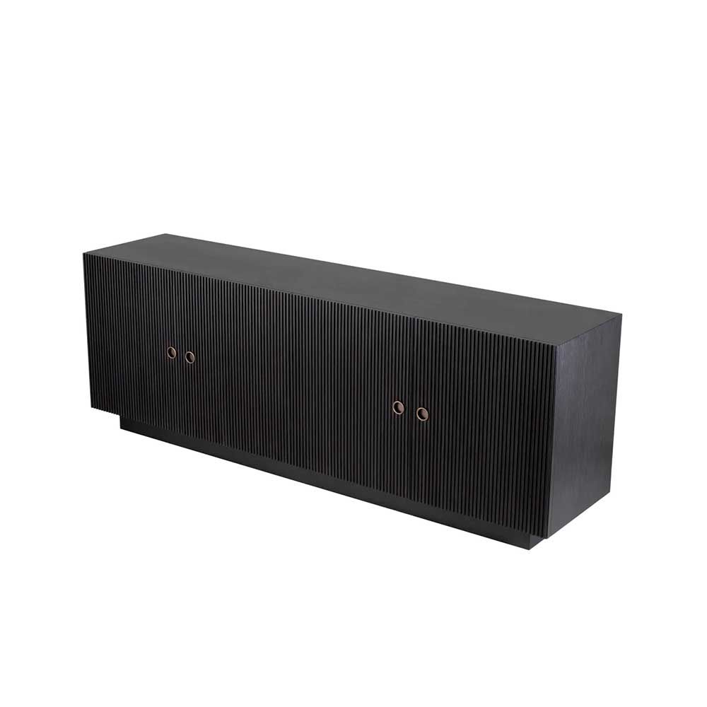 Glamourous ribbed sideboard with four doors in charcoal grey finish