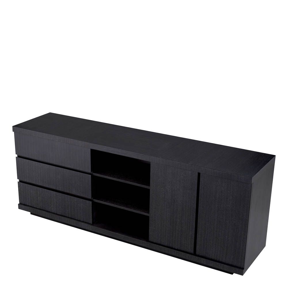 Charcoal grey veneered wooden sideboard with middle display shelving