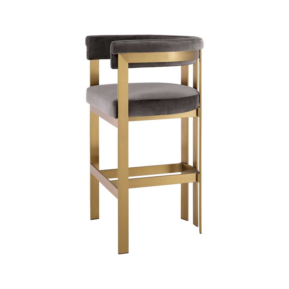 Glamorous brass frame bar stool and grey velvet upholstery