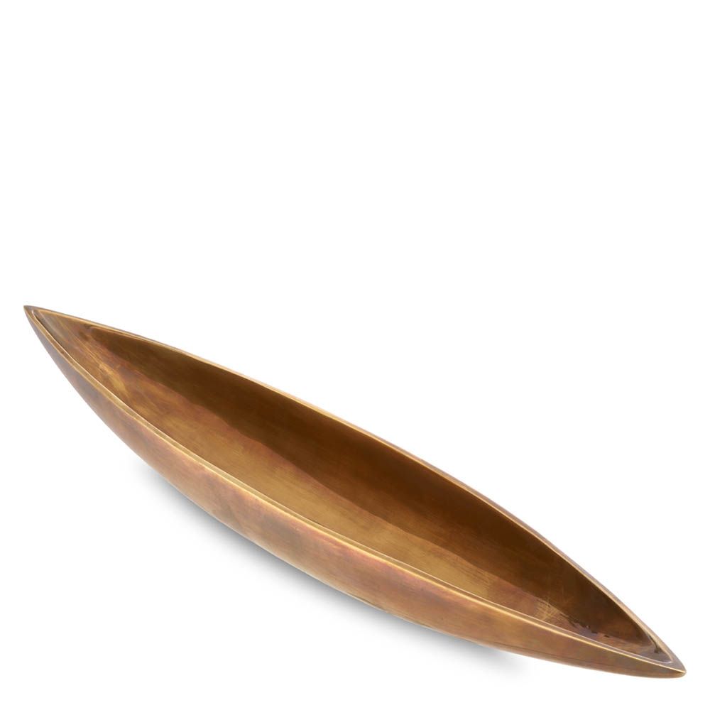 Pointed oval shape bowl with antique brass finish 