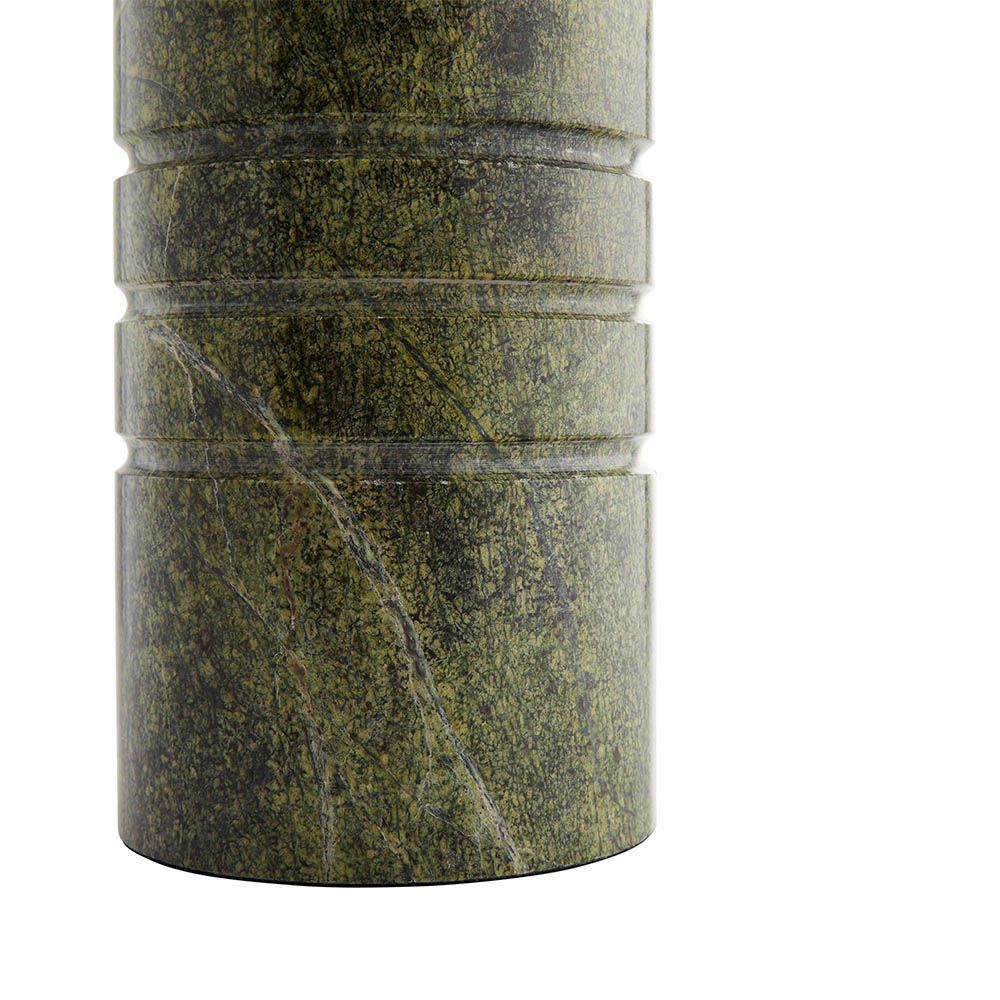 Green jungle marble lamp base with slender antique brass neck