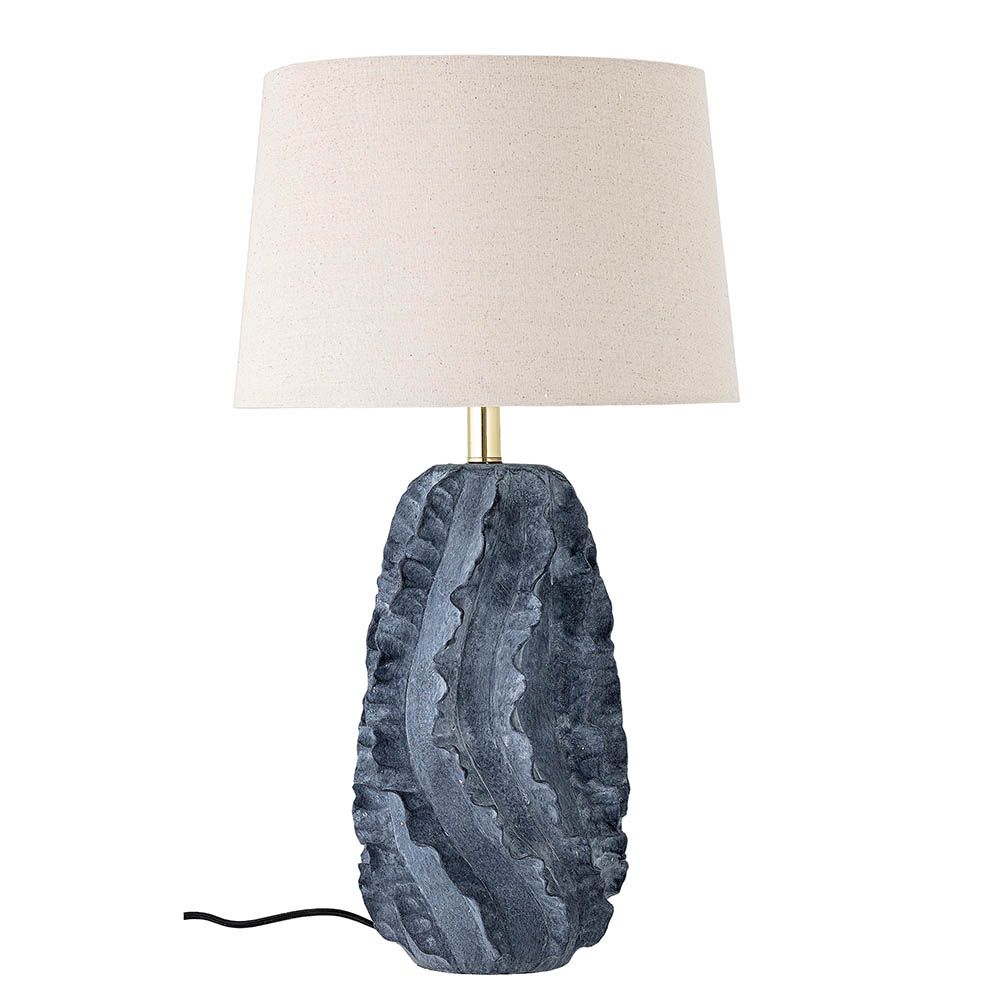Blue terracotta painted side lamp with wave patterned base