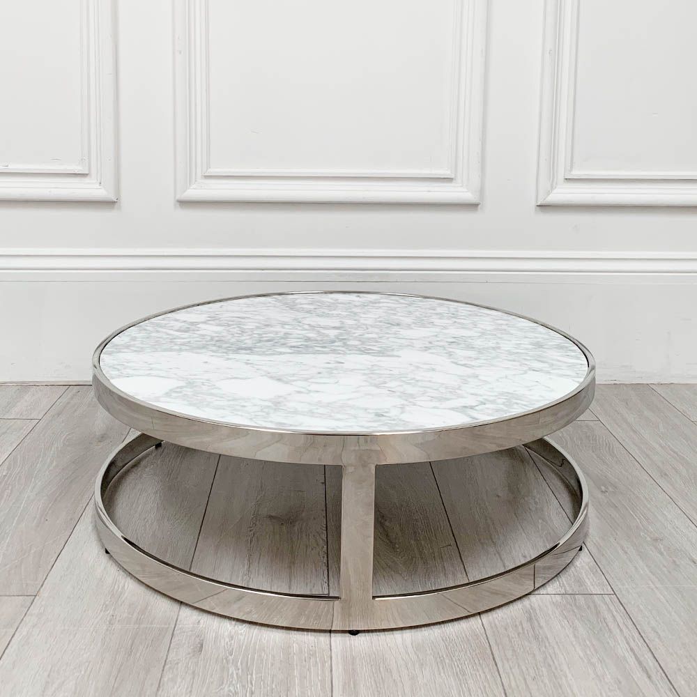 Low round store marble coffee table