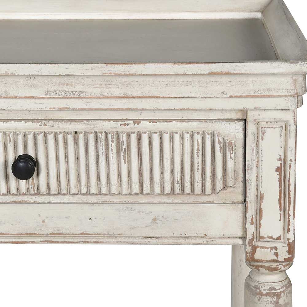 cream finish console table with 3 ribbed drawers